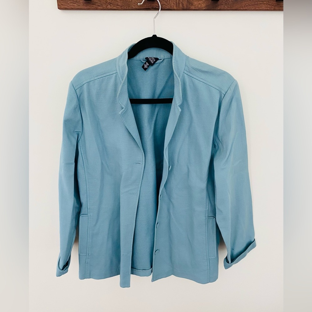 Eileen Fisher size L Blazer Light Blue Cotton/Spandex 4 button Stand up collar